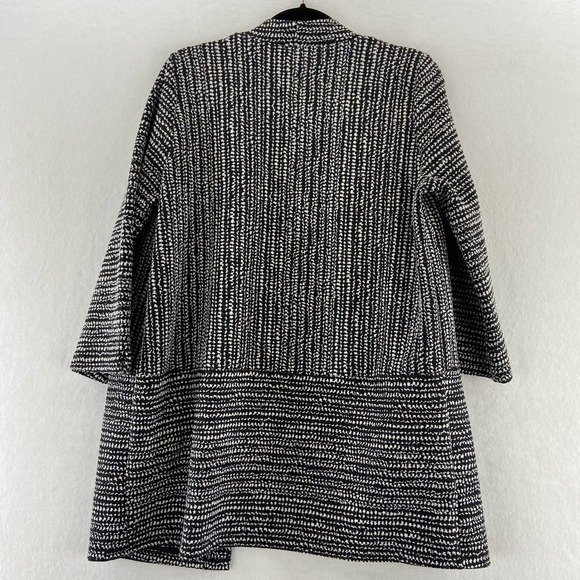 Clara Sun Woo Long Open Front Cardigan Sz Medium Black Print Pockets - Picture 5 of 8